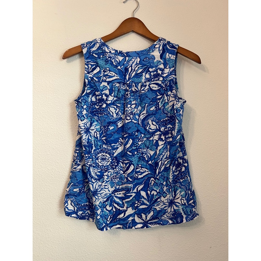 Lilly Pulitzer Sleeveless Top Blue White Floral Print Blouse - Picture 3 of 3